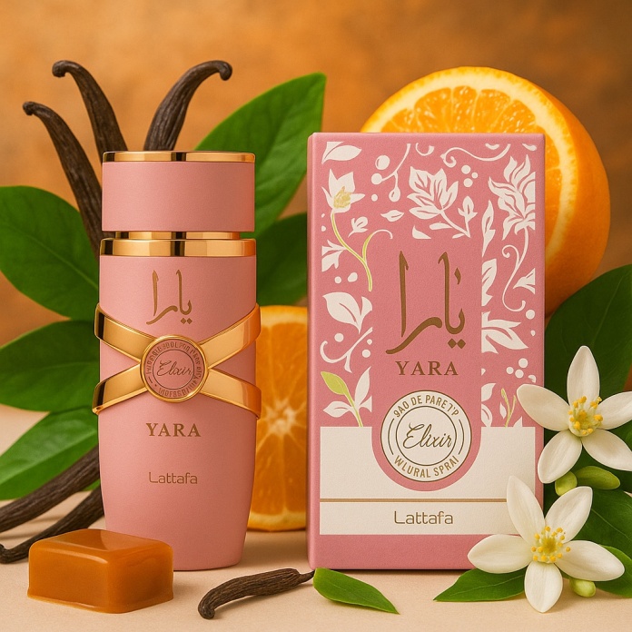 Słodkie perfumy damskie Lattafa Yara Elixir nuty tropikalne i karmelowe